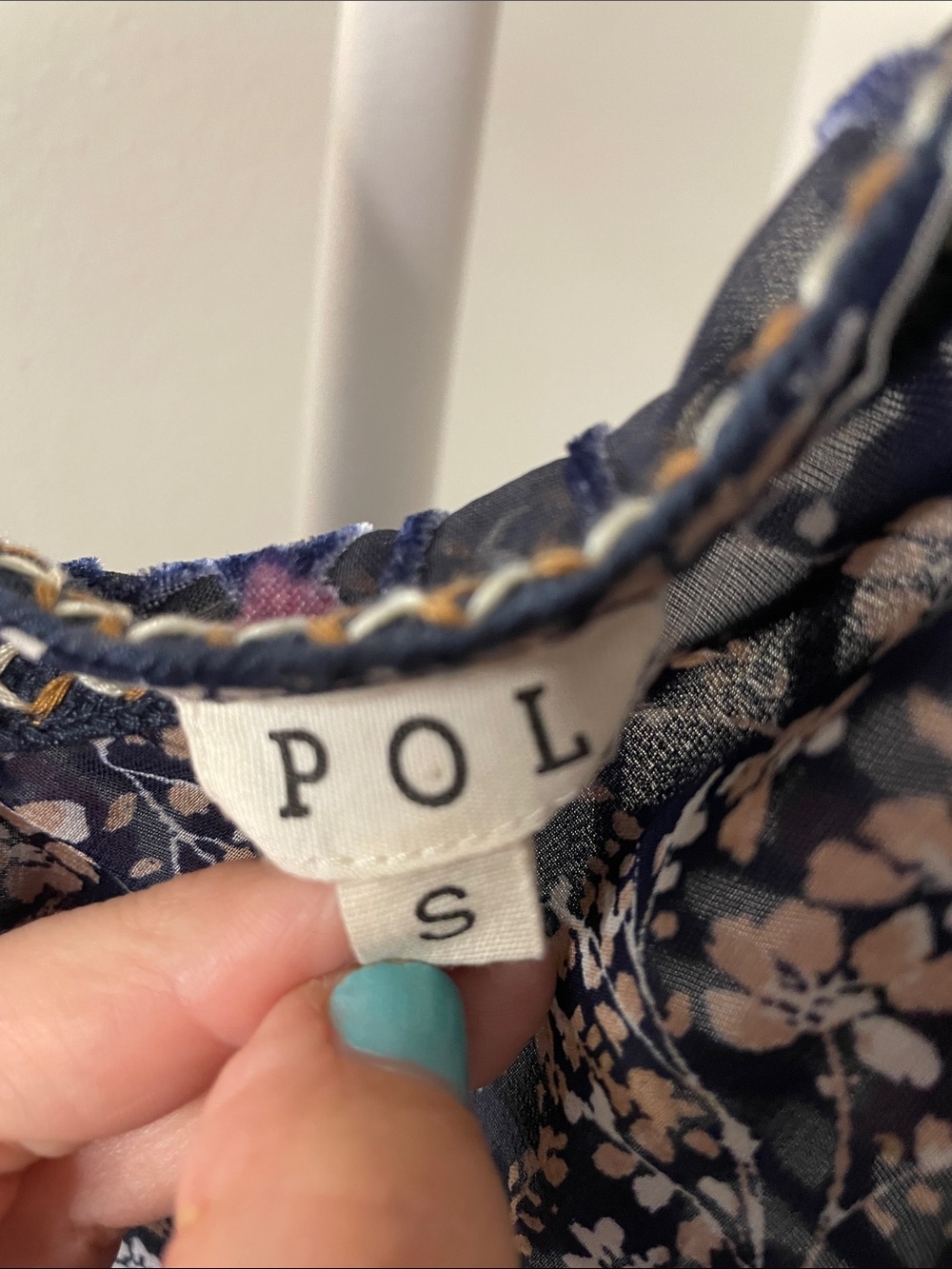 POL navy floral patchwork sheer tank with embroidered straps - Picture 3 of 6